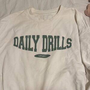 Daily Drills Cream and Green Crew Neck Sweater